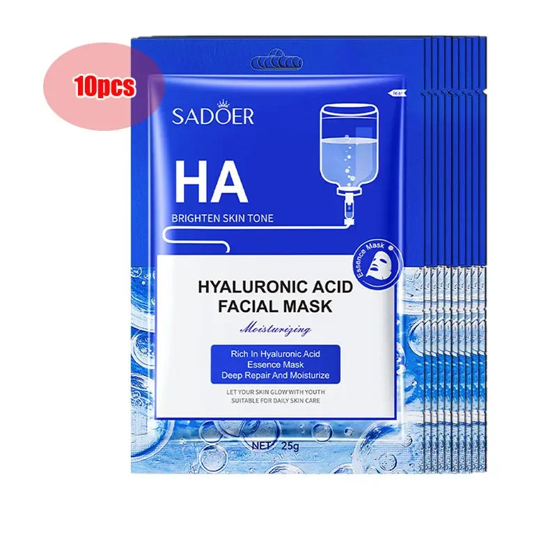 10/20Pcs Vitamin E Hyaluronic Acid Oligopeptide Facial Mask Whitening Moisturizing Hydrating Oil-Control Sheet Face Mask Care