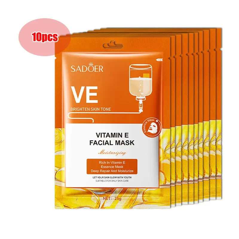 10/20Pcs Vitamin E Hyaluronic Acid Oligopeptide Facial Mask Whitening Moisturizing Hydrating Oil-Control Sheet Face Mask Care