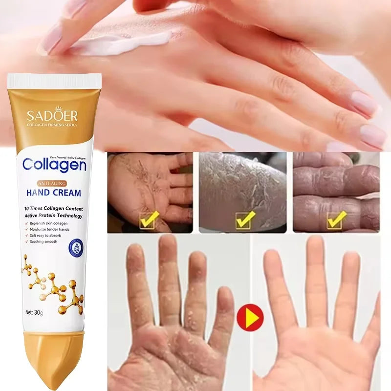 Collagen Anti-Wrinkle Hand Cream Anti-Drying Cracked Whitening Moisturizer Fade Fine Line Soft Smooth Repair Hand Foot Skin Care