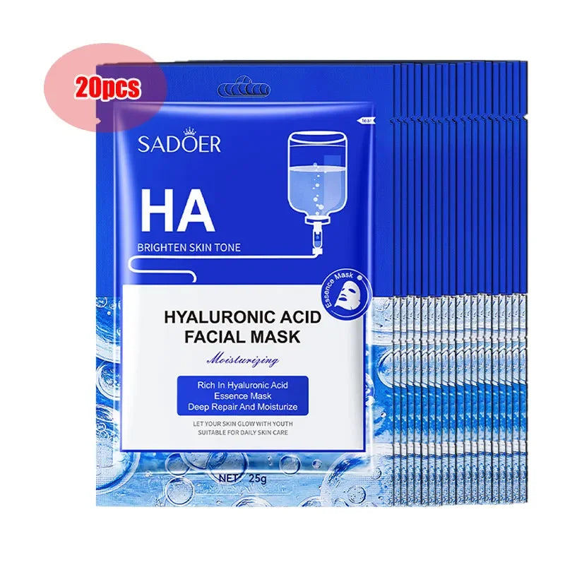 10/20Pcs Vitamin E Hyaluronic Acid Oligopeptide Facial Mask Whitening Moisturizing Hydrating Oil-Control Sheet Face Mask Care