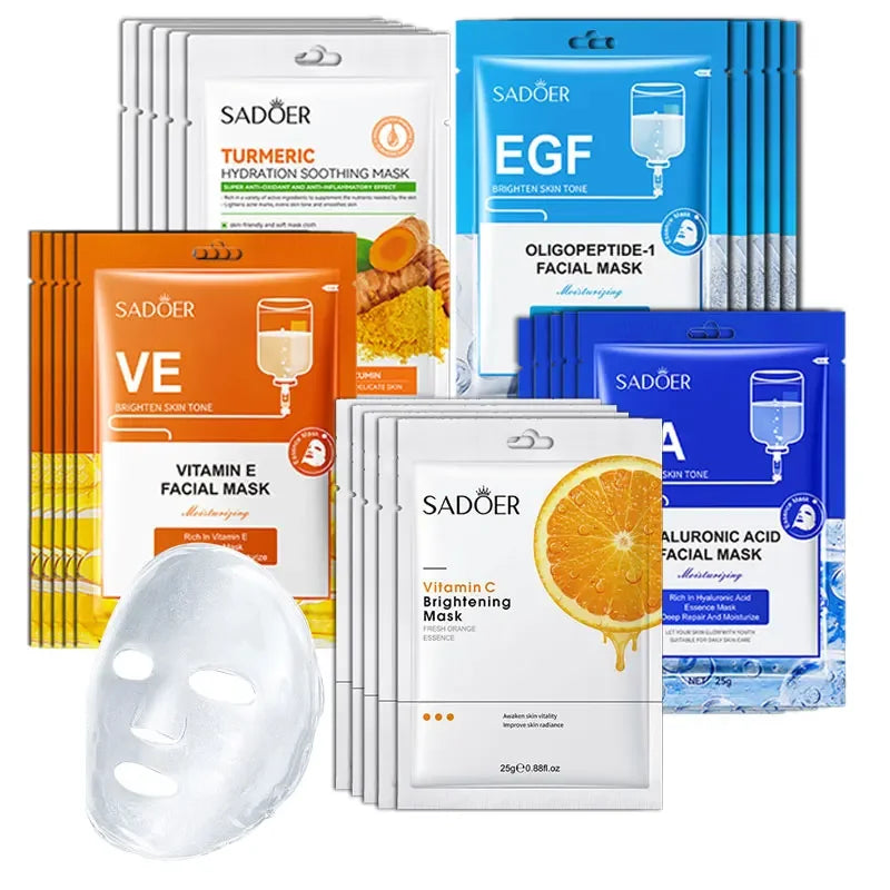 10/20Pcs Vitamin E Hyaluronic Acid Oligopeptide Facial Mask Whitening Moisturizing Hydrating Oil-Control Sheet Face Mask Care