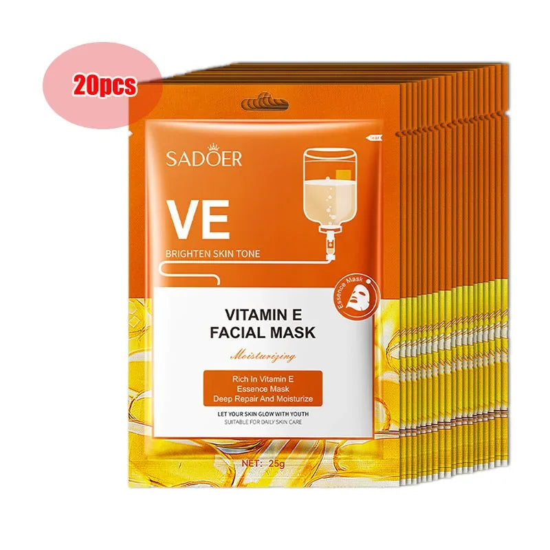 10/20Pcs Vitamin E Hyaluronic Acid Oligopeptide Facial Mask Whitening Moisturizing Hydrating Oil-Control Sheet Face Mask Care